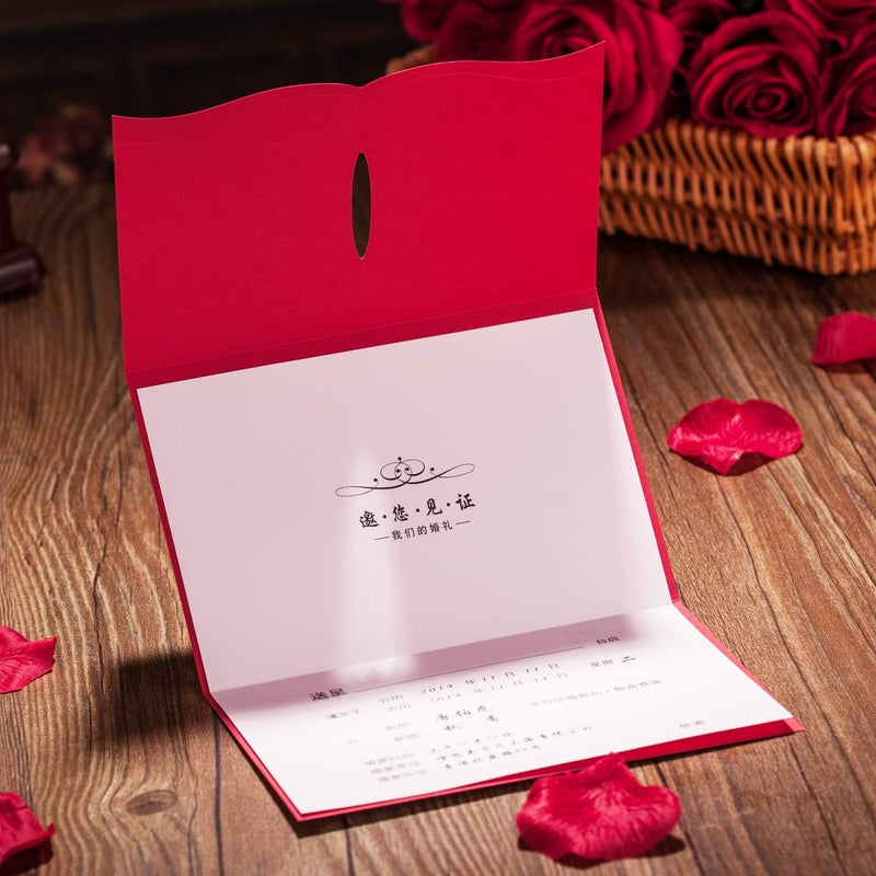 Hosmsua 50pcs Red Laser Cut Lace Flora Invitations Cards with Gold Butterfly and Envelopes for Bridal Shower Wedding QuinceaÃ±era Invitation - Image 5